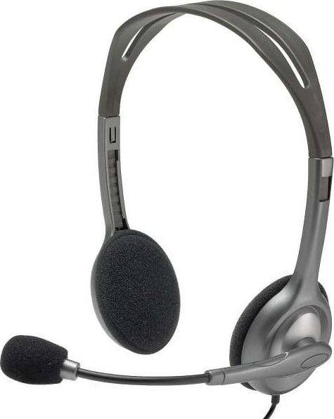H111 Wired Headset, Stereo Headphones With Noise-Cancelling Microphone, 3.5 mm Audio Jack, PC/Mac/Laptop/Smartphone/Tablet Black/Grey