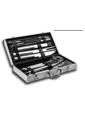 Barbecue Cutlery Set 10 Pieces Stainless Steel Tool Grill Accessories in Aluminium Case for Camping Outdoor