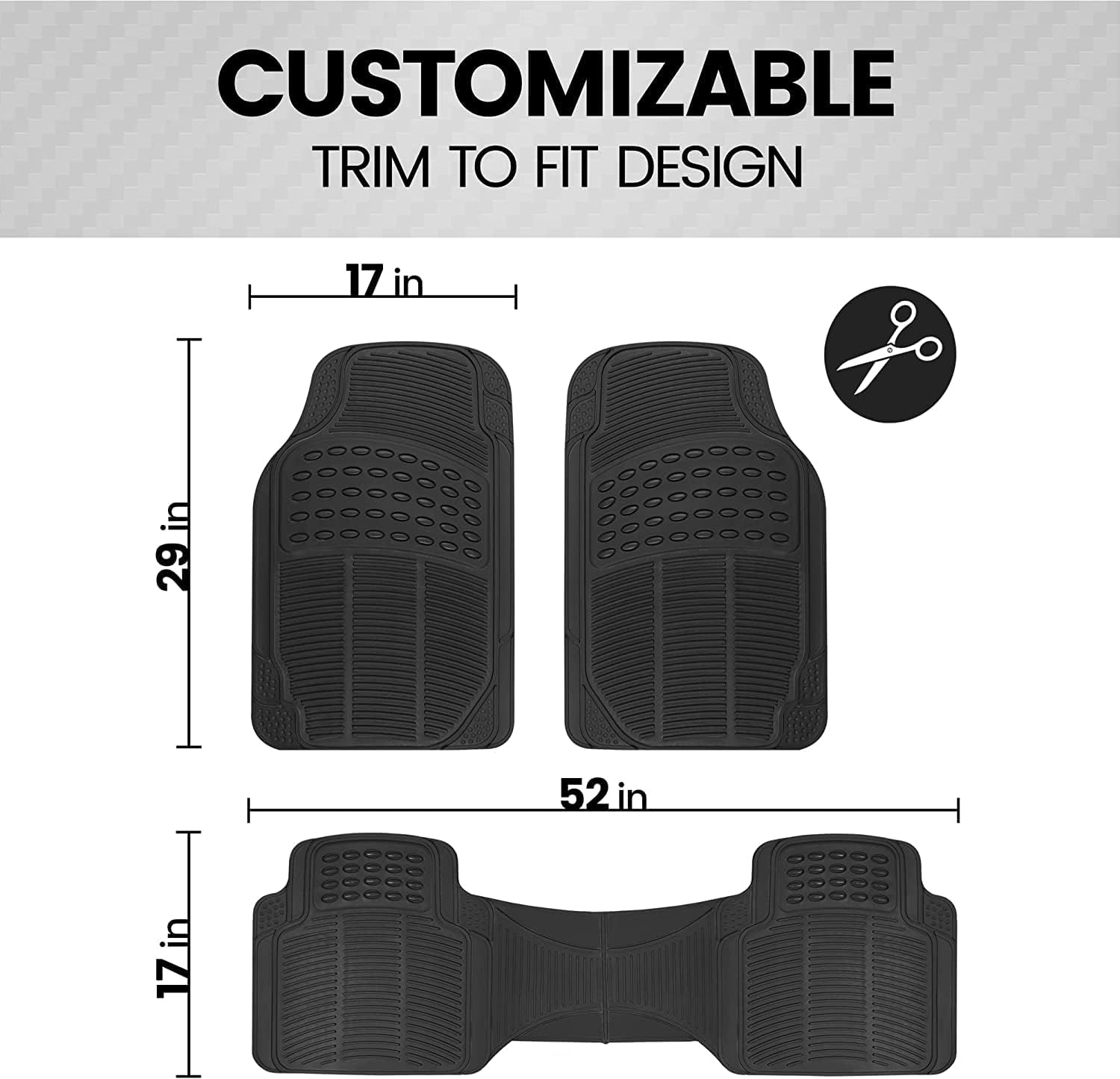 e World Pro Liner Floor Mats for Cars Trucks and SUV, 3-Piece Heavy Duty Black Car Mats with Universal Fit Design - All Weather Car Floor Liners