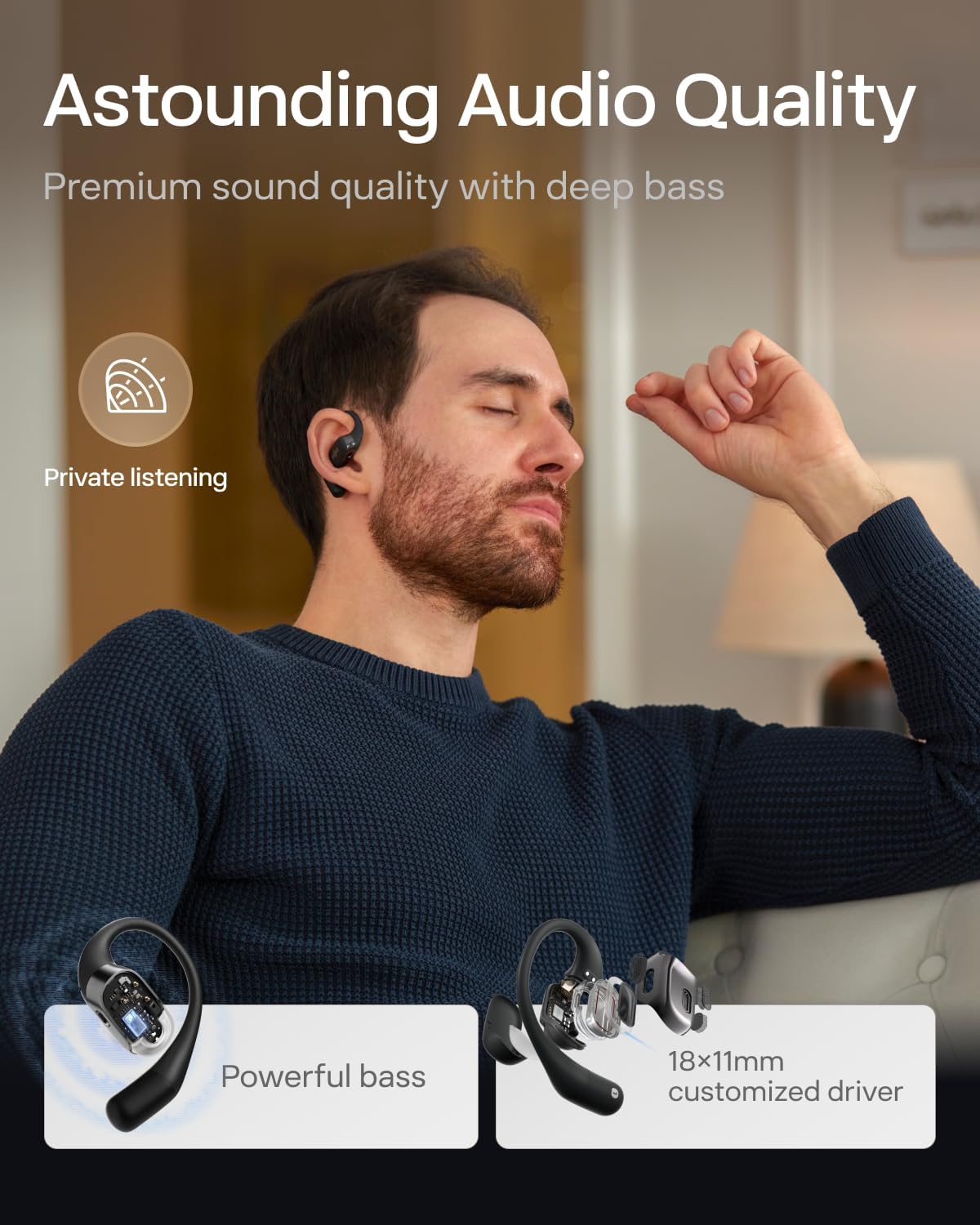 SHOKZ OpenFit Open-Ear True Wireless Bluetooth Headphones with Microphone, Earbuds with Earhooks, Sweat Resistant, Fast Charging, 28HRS Playtime (Black)