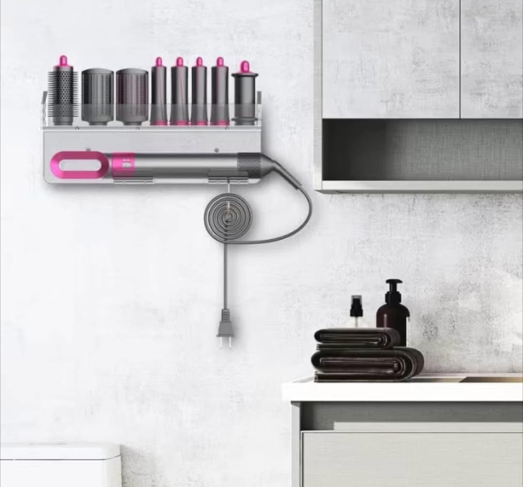 Wall Mount Holder for Hair Styler Complete Set – Transparent Acrylic Storage Rack Organizer for Styler Attachments, Space-Saving Bathroom & Bedroom