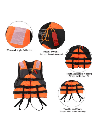 Adult Safety Life Jacket Survival Vest with Adjustable Straps and Whistle for Outdoor Water Sports Kayaking Boating Fishing Safety Jacket Vest