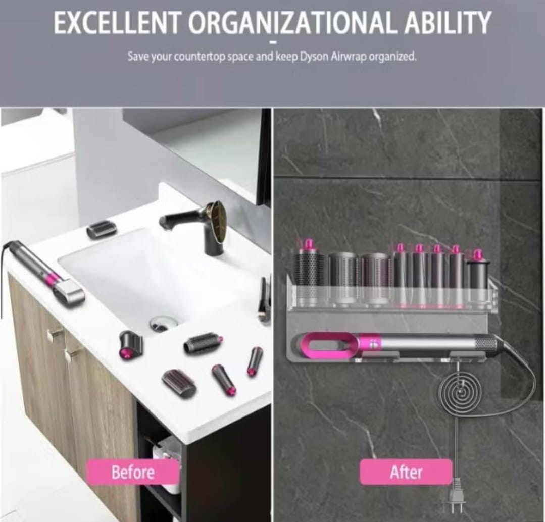 Wall Mount Holder for Hair Styler Complete Set – Transparent Acrylic Storage Rack Organizer for Styler Attachments, Space-Saving Bathroom & Bedroom