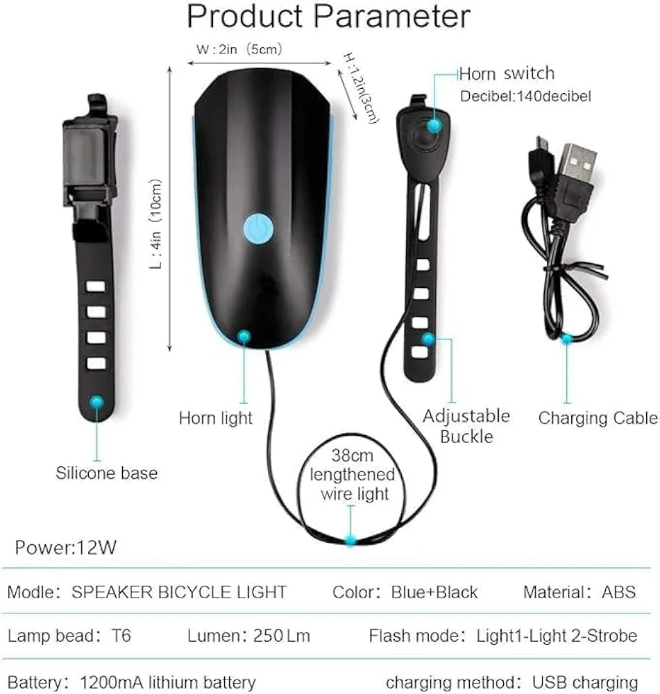 Bicycle LED Lamp Bike Light Electric Horn Cycling Headlight Handlebar Flashlight Bicycle