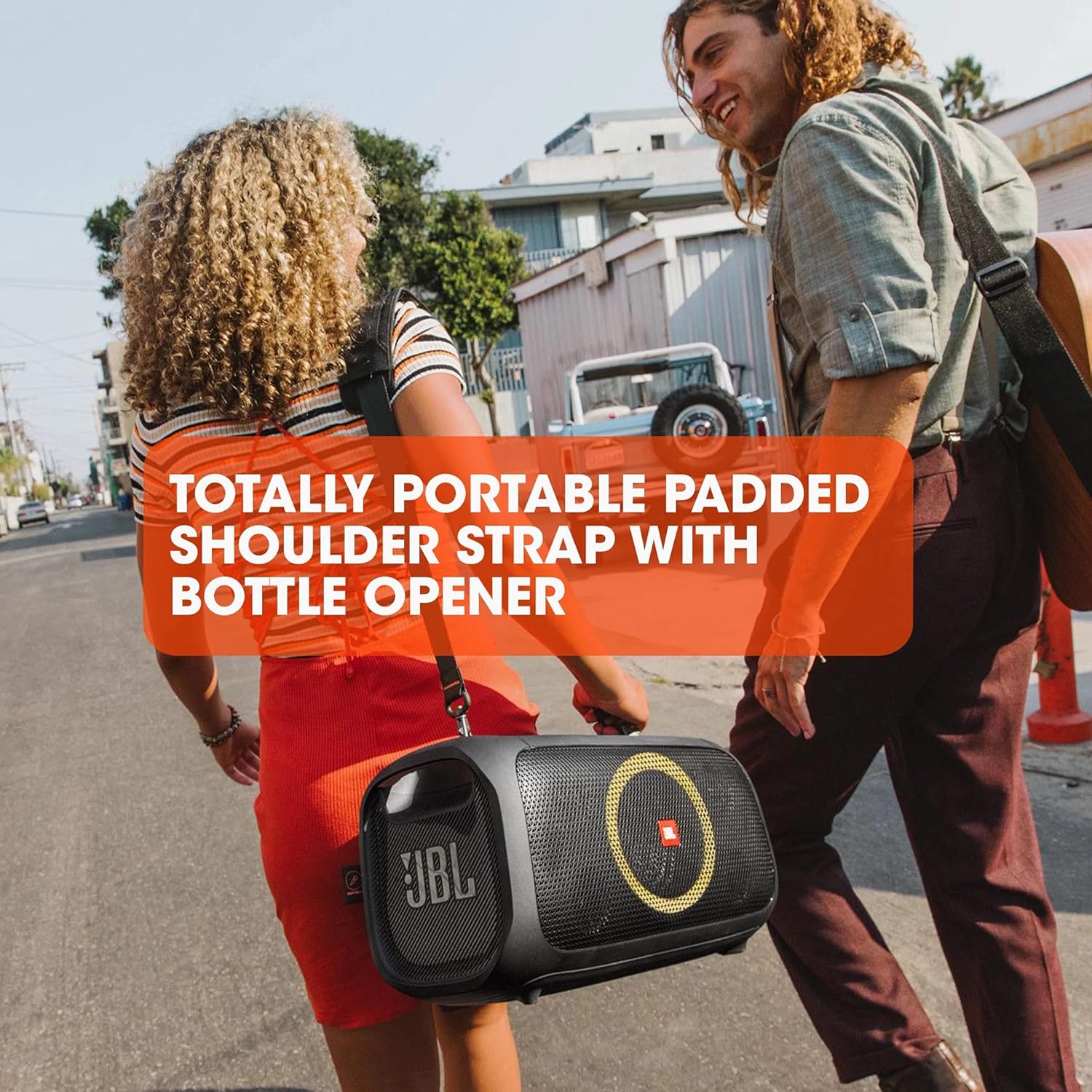 JBL Partybox On-The-GO Portable Party Speaker with Built In Lights and Wireless Mic, 100W of Powerful Booming JBL Pro Sound, Heavy Bass, IPX4 Splashproof, Bluetooth Stream - Black, JBLPARTYBOXOTGUK