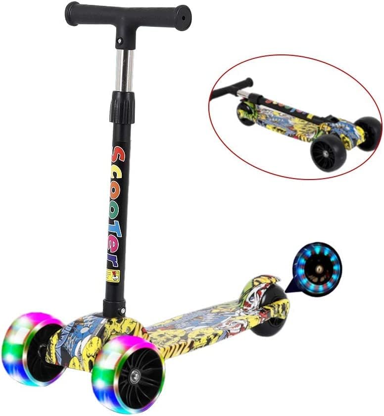 e World Kick Scooter for Kids, 3 Wheels Toddlers Scooter for 6 Years Old Boys Girls Learn to Steer - Kids Scooter with Adjustable Height, Extra-Wide Deck, Flashing Wheel Lights.