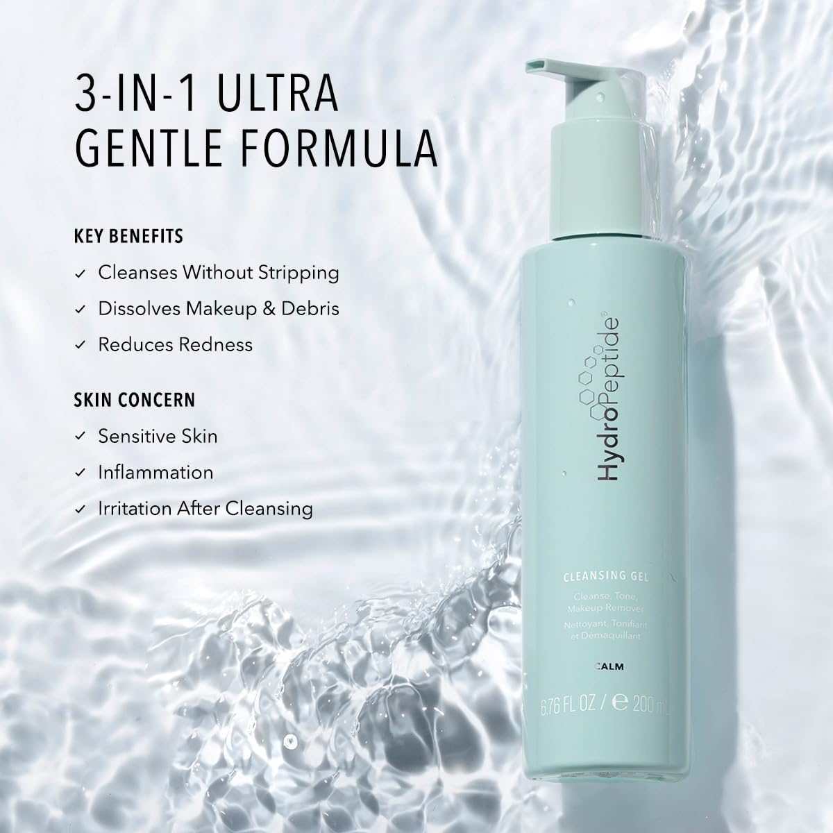 Hydropeptide Cleansing Gel Cleanse, Tone, Makeup Remover 200Ml