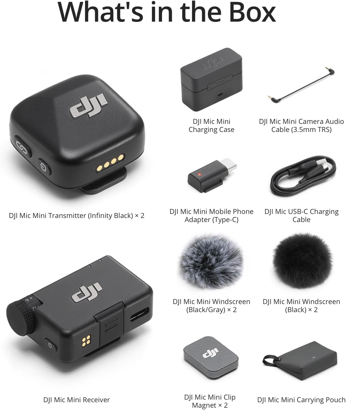 DJI Mic Mini (2TX+1RX+Charging Case), Detail-Rich Audio, 48h Use, Noise Cancelling, Automatic Limiting, Wireless Mic for Camera/iPhone/Android, Vlog, UAE Version, DJI Official Warranty Support