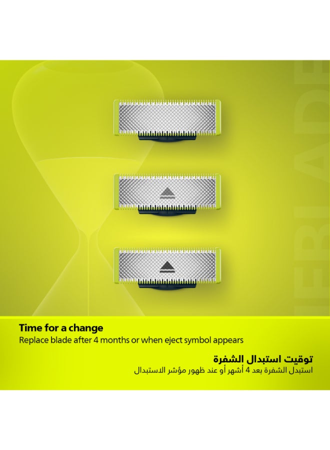 OneBlade Replacement Blades QP630/51 Trim, Edge And Shave Any Length of Hair 3 Original Blades + 1 Body Kit Fits All OneBlade Handles, Wet And Dry Use Green/Silver