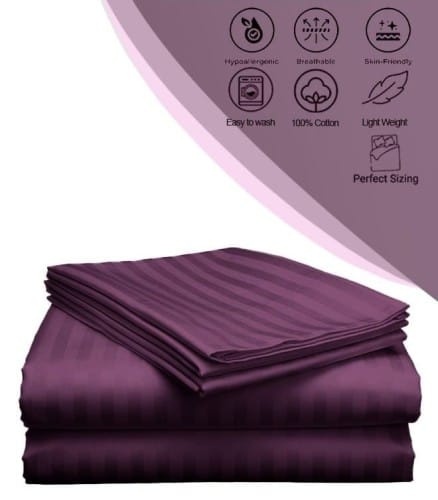3 Piece Luxury Purple Striped Bed Sheet Set with 1 Flat Sheet and 2 Pillowcases for Hotel and Home Crafted from Ultra Soft and Breathable Microfiber for Year-Round Comfort, (Single/Double)