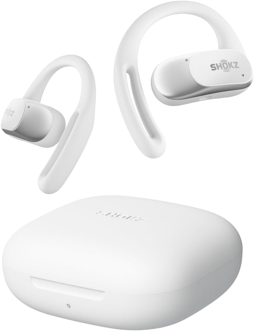 SHOKZ OpenFit Air Open-Ear Headphones, True Wireless Bluetooth Earphones with Microphone, Earbuds with Air Earhook, Fast Charging, 28h Playtime, IP54 Waterproof for Workout - White