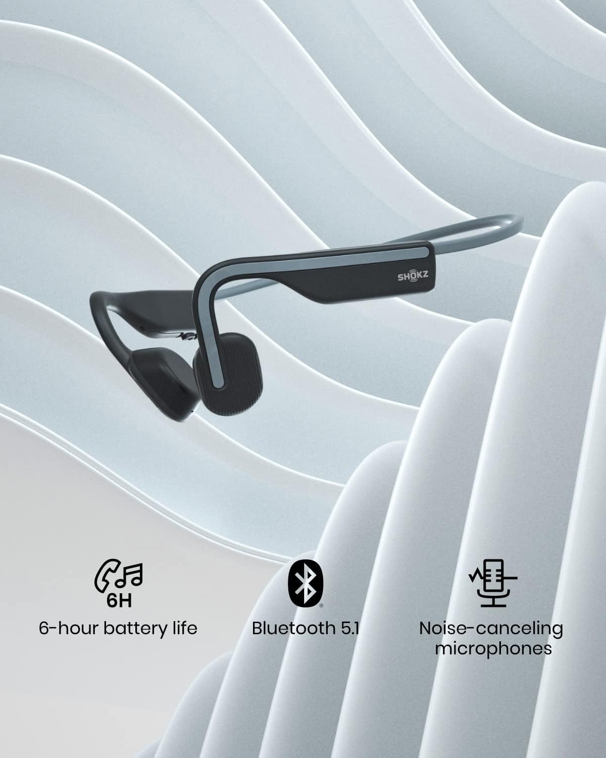 SHOKZ OpenMove Wireless Headphones, Bluetooth Bone Conduction Sports Headset with Mic, 6 Hour Playtime & IP55 Waterproof for Running Workout Cycling (Grey)
