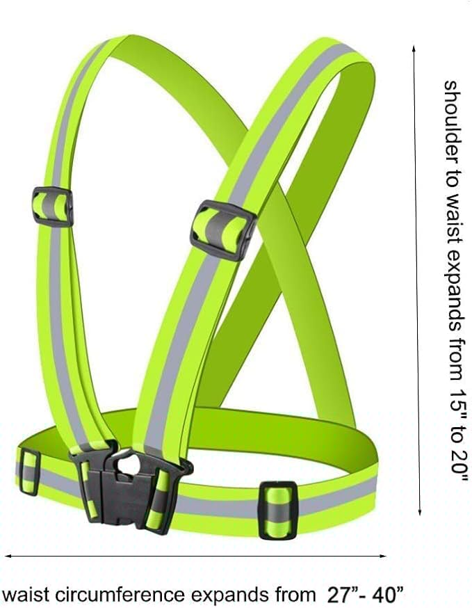 Purfex 2 Pack Reflective Vest Running Gear,High Visibility Adjustable Safety Vest for Night,Unisex Warning Vests Adjustable Laser Safety Band,Cycling,Hiking, Jogging,Dog Walking (Green)