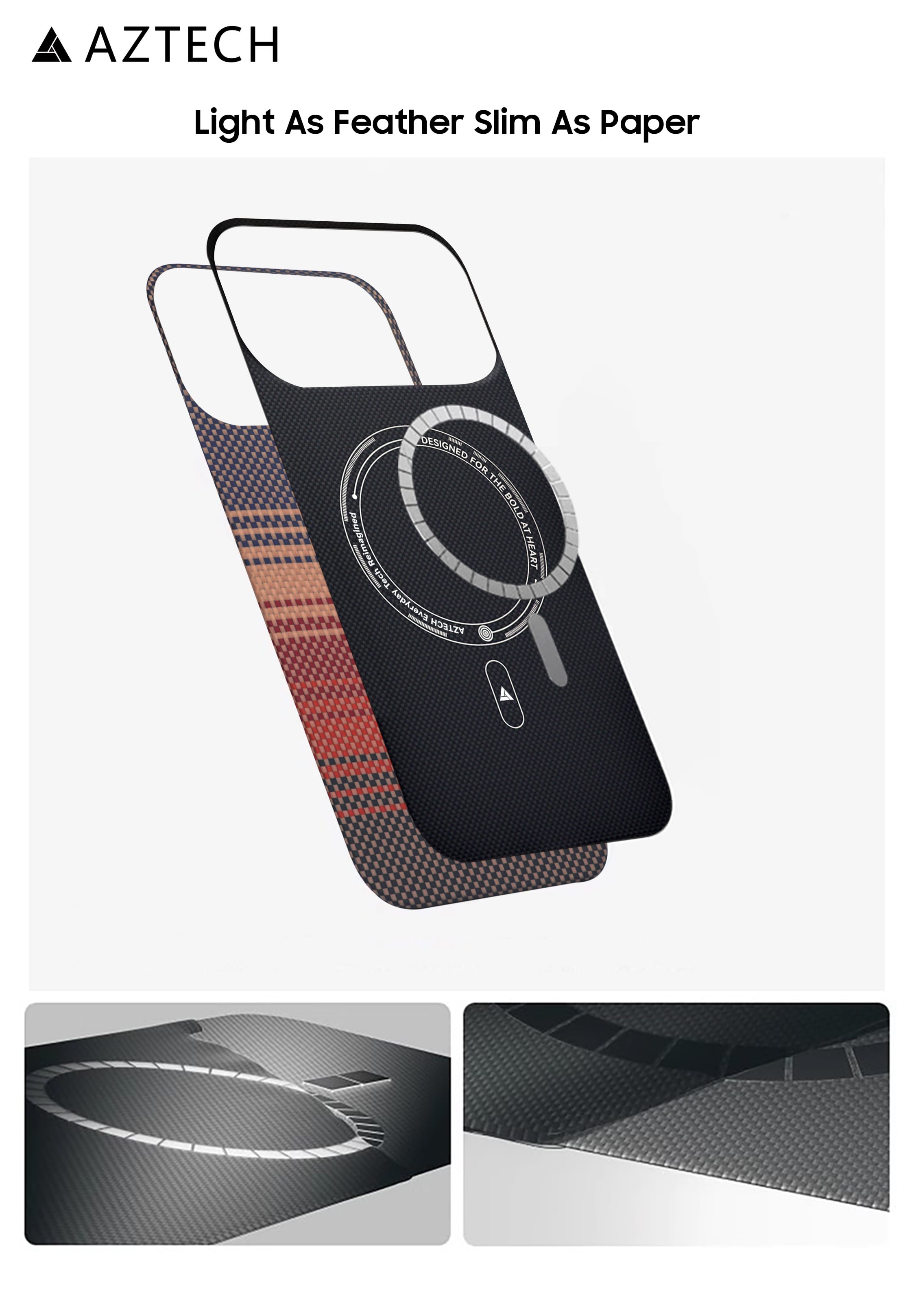 AZTECH Kevlar Ultra-Slim Aramid Fiber Woven Cover with a Caseless Feel Thin, Light & Protective (Carbon Fiber, Sunset, iPhone 17 Pro) - Sunset