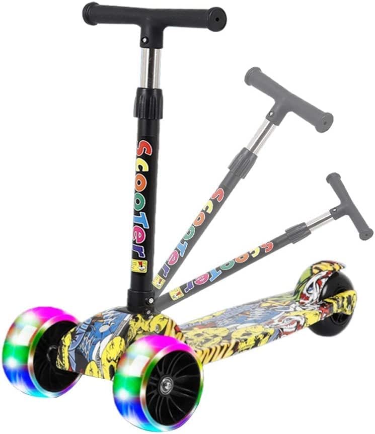 e World Kick Scooter for Kids, 3 Wheels Toddlers Scooter for 6 Years Old Boys Girls Learn to Steer - Kids Scooter with Adjustable Height, Extra-Wide Deck, Flashing Wheel Lights.