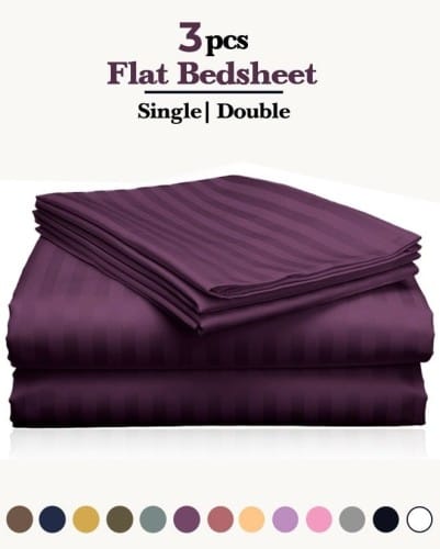 3 Piece Luxury Purple Striped Bed Sheet Set with 1 Flat Sheet and 2 Pillowcases for Hotel and Home Crafted from Ultra Soft and Breathable Microfiber for Year-Round Comfort, (Single/Double)