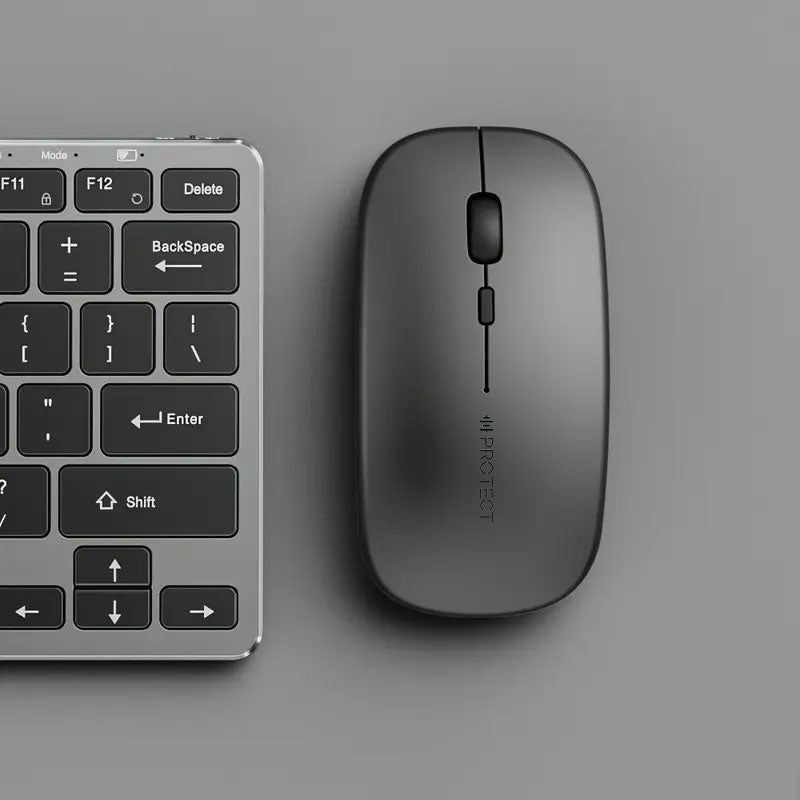 PROTECT BM-501 Rechargeable Wireless Mouse, Dual Mode (Bluetooth+ 2.4G USB), Silent Click, Slim Ergonomic Design, 1600 DPI Optical Sensor, Grey