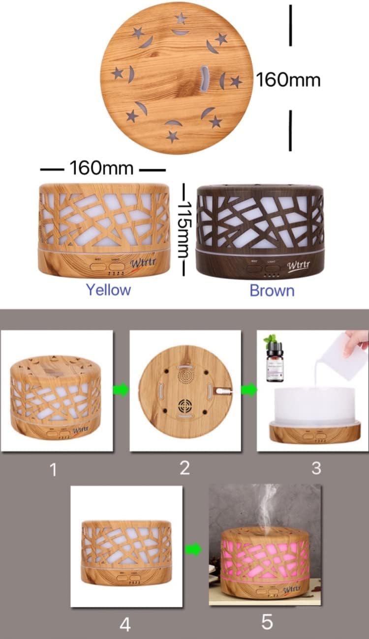 500ml Essential Oil Diffuser, Air Humidifier (Brown)