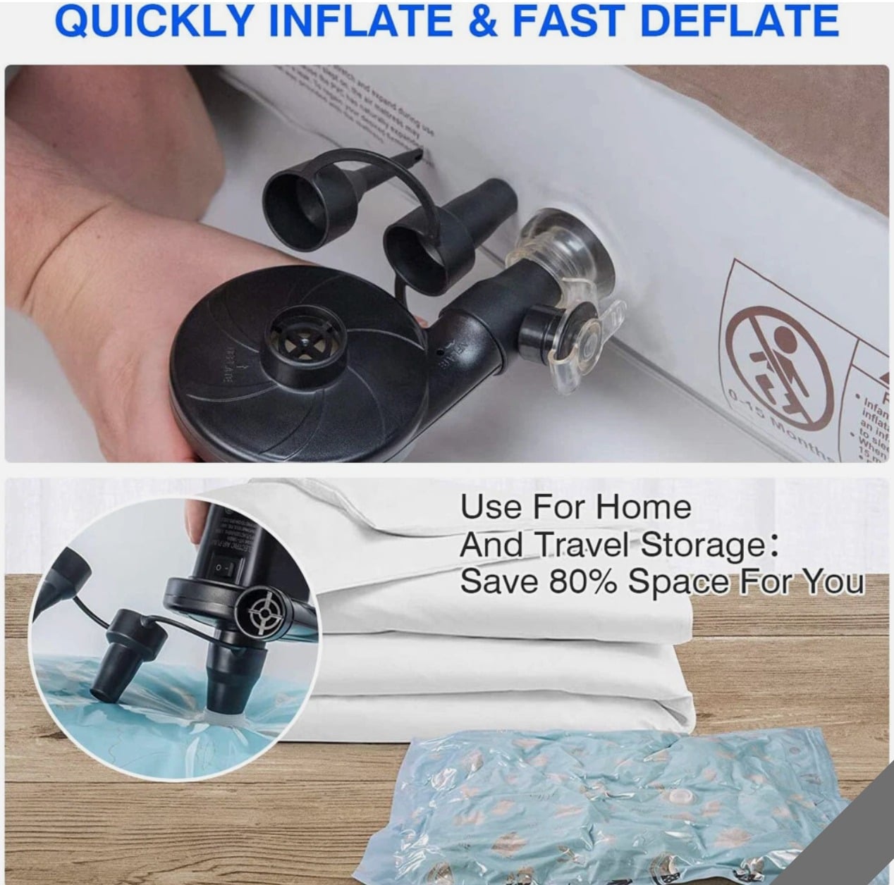 Low Noise Powerful Electric Air Pump Inflator/Deflator for Inflatable Pool Toys