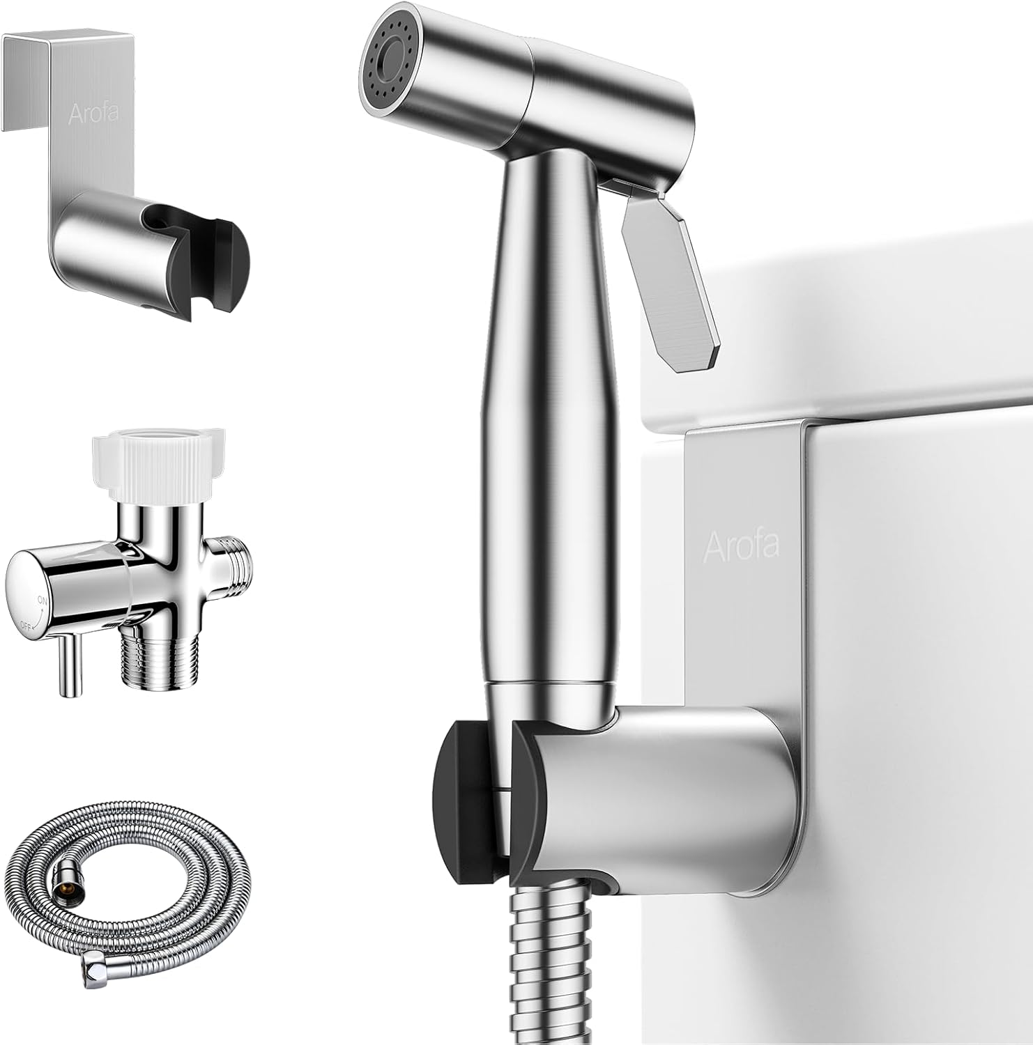 Handheld Bidet Sprayer for Toilet-Adjustable Water Pressure Control with Bidet Hose for Feminine Wash, Stainless Steel Brushed Nickel Cloth Diaper Bidet Toilet Sprayer for Baby Wash