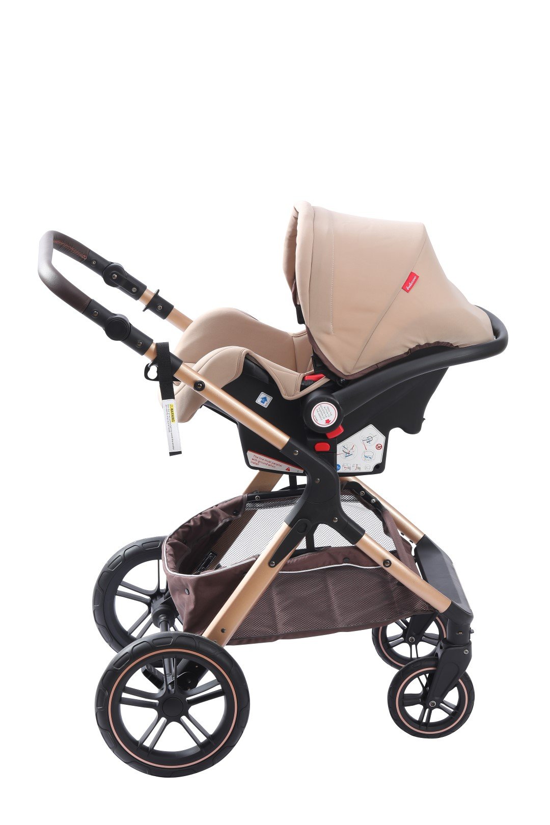 Belecoo Pram Stroller With Car Seat  3 In 1 Travel System  Khaki