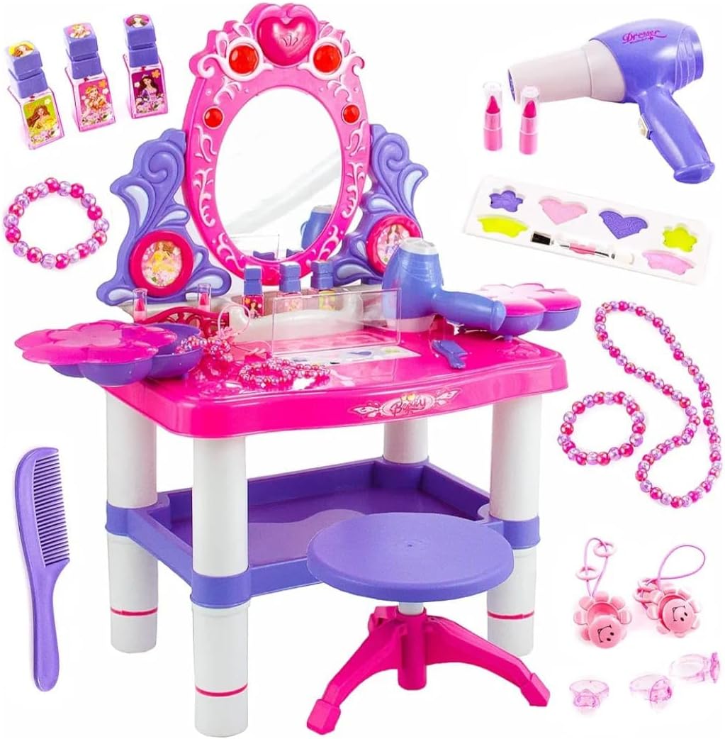 Beauty Dresser Vanity Makeup Play Set Girls dressing table with mirror and music
