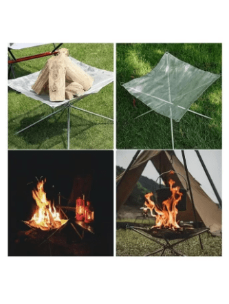 56cm Portable Folding Steel Mesh Camping Fire Pit - Durable Stainless Steel Wood Burning Bonfire Rack with Carrying Bag for Outdoor Adventures