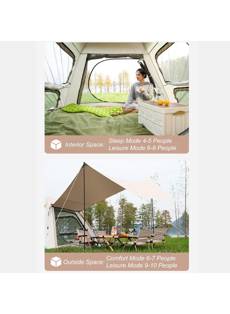 Instant Camping Tent With Canopy Tarp 6-8 Persons Outdoor Waterproof Pop Up Family Camping Tent Automatic Portable Folding Cabin Tent With Storage Bag Size: 300*300cm