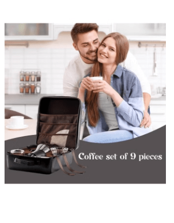 Coffee Serving Sets Outdoor Camping Coffee Maker Set Glass Pour Over Coffee Maker Stainless Manual Coffee Grinder Set-All in 1 Gift Bag Travel Portable Pour Over Coffee Kit TS-05