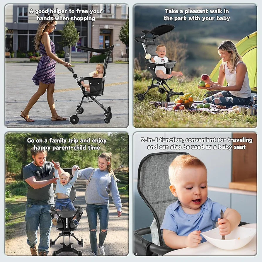 Baby Stroller,Portable Travel Stroller for Airplane with Mini Umbrella,Lightweight and Compact Stroller with 360° Two-Way Rotational Seat,Toddler Coast Rider Stroller with One Hand Easy Fold