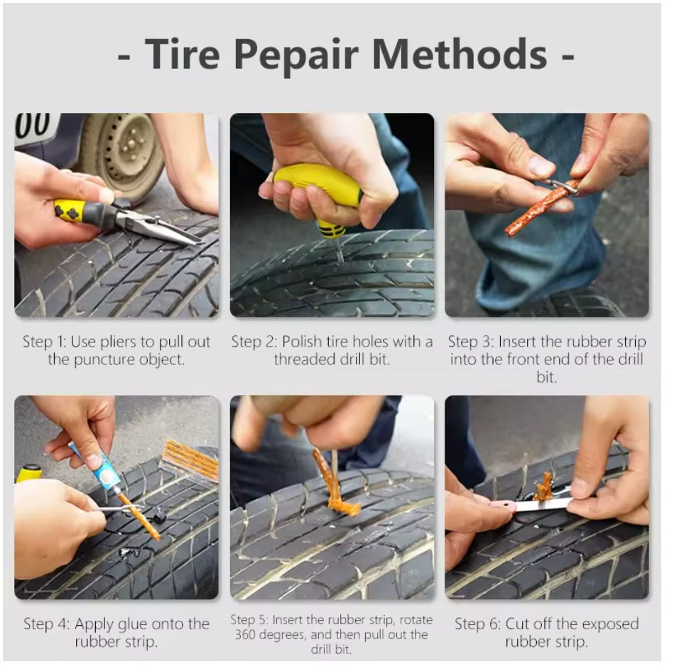 Universal Heavy Duty Tubeless Blowout Repair Emergency Tire Repair Fixing Kit Car Truck Motorcycle Tool Kit