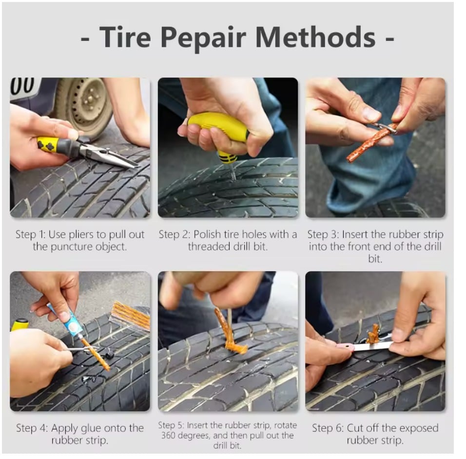 Universal Heavy Duty Tubeless Blowout Repair Emergency Tire Repair Fixing Kit Car Truck Motorcycle Tool Kit