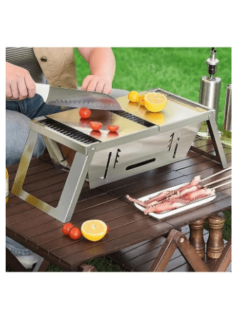 شواية محمولة من Thy German Grill، شواية فحم محمولة قابلة للطي، موقد فحم قابل للطي من الفولاذ المقاوم للصدأ بثلاثة ارتفاعات قابل للتعديل مع قفازات للشواء وحقيبة حمل 