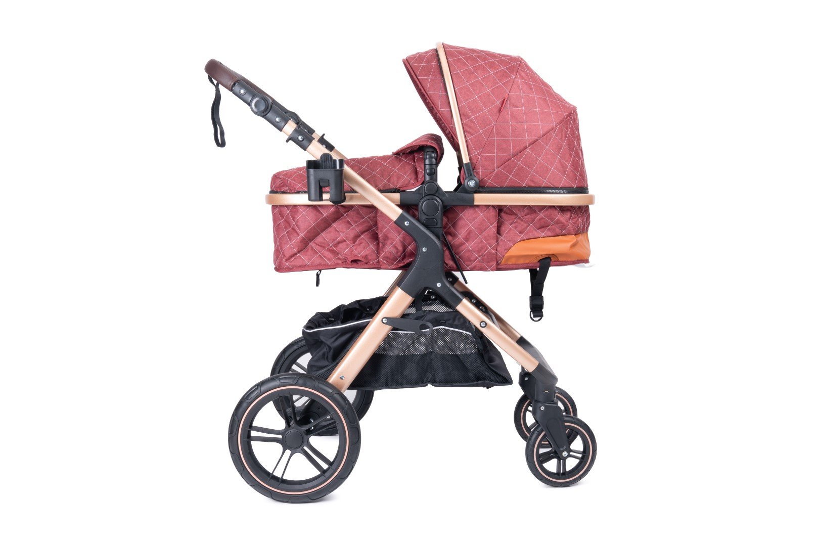 Belecoo one fold-to-half luxury pram 2 in 1 - Red