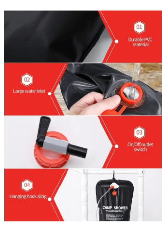 20L Portable Camping Shower Bag with Removable Hose and On-off Switchable Shower Head Perfect For Outdoor Camping and Traveling
