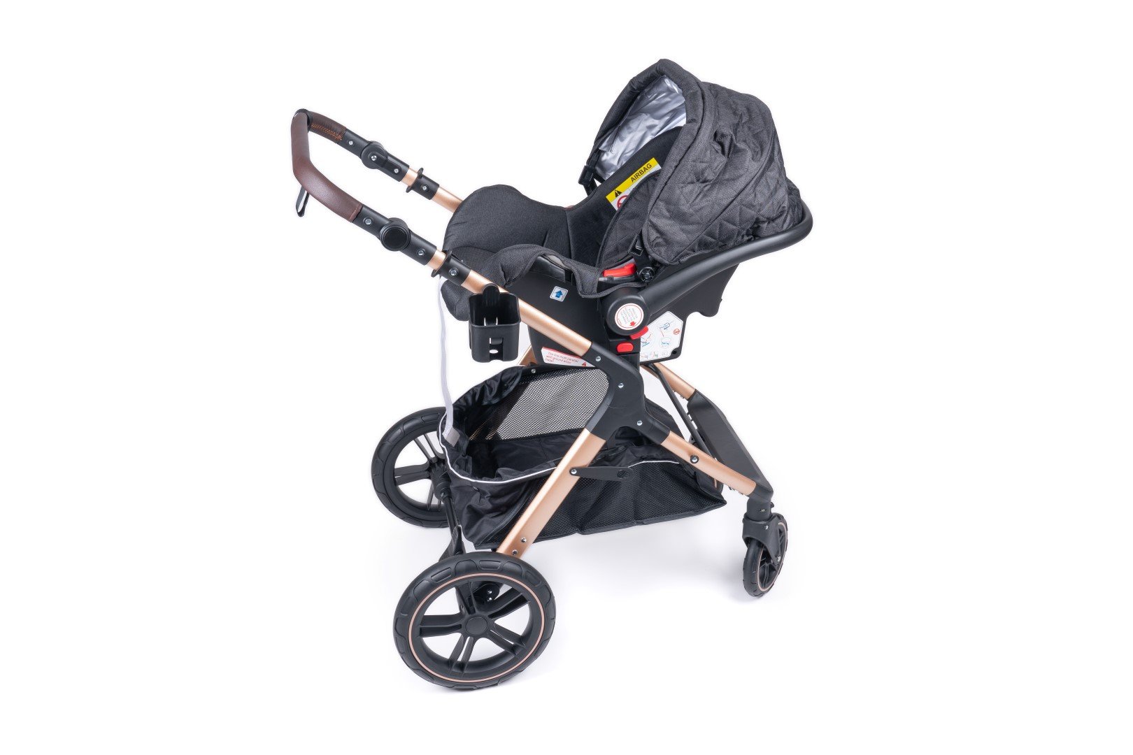 Belecoo one fold-to-half luxury pram 3 in 1 with Car Seat - Black