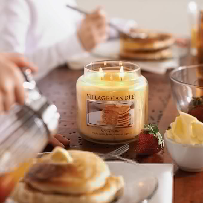 Village Candle Maple Butter Medium Glass Apothecary Jar Scented Candle, 13.75 oz, Yellow