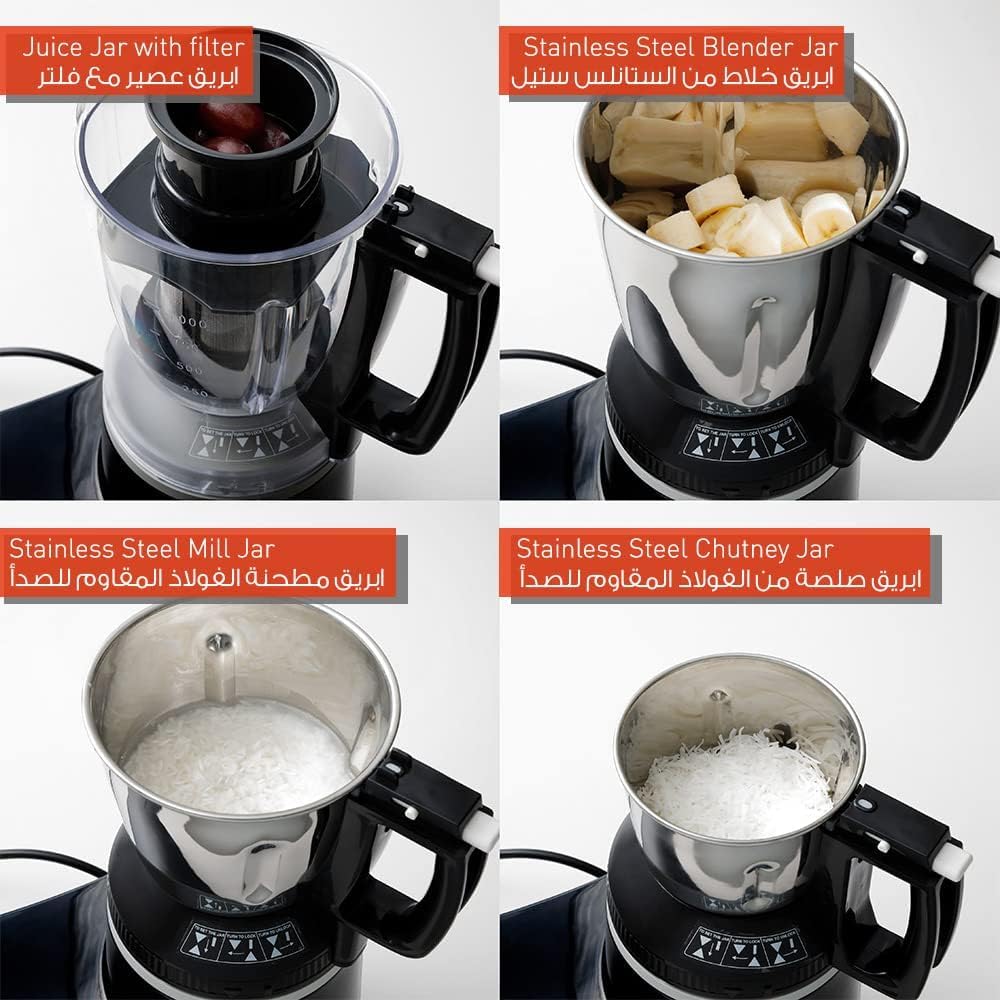 4-G64Piece Electric Mixer Grinder Set 1000 W MXAC400 Black/Silver/Clear