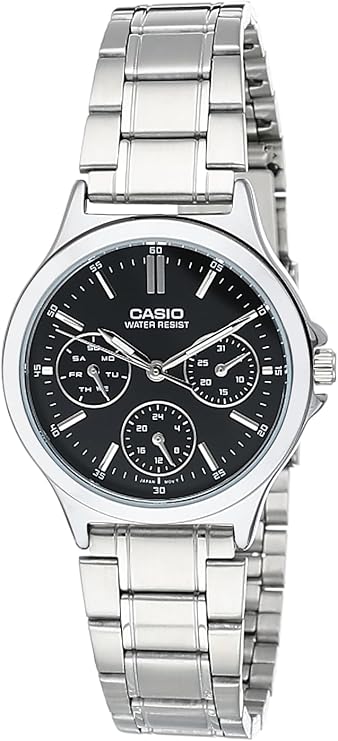 Women's Black Dial Stainless Steel Band Watch LTP V300D 1AUDf