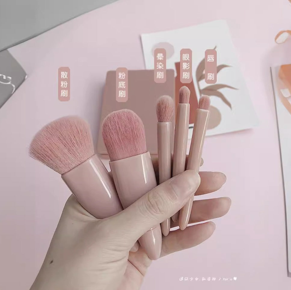 5Pcs Portable Small Makeup Brush Kit for Women - Cute Make Up Brushes Case - Perfect Gift for Face, Eye, Eyebrow, Blush, and Lip Gloss