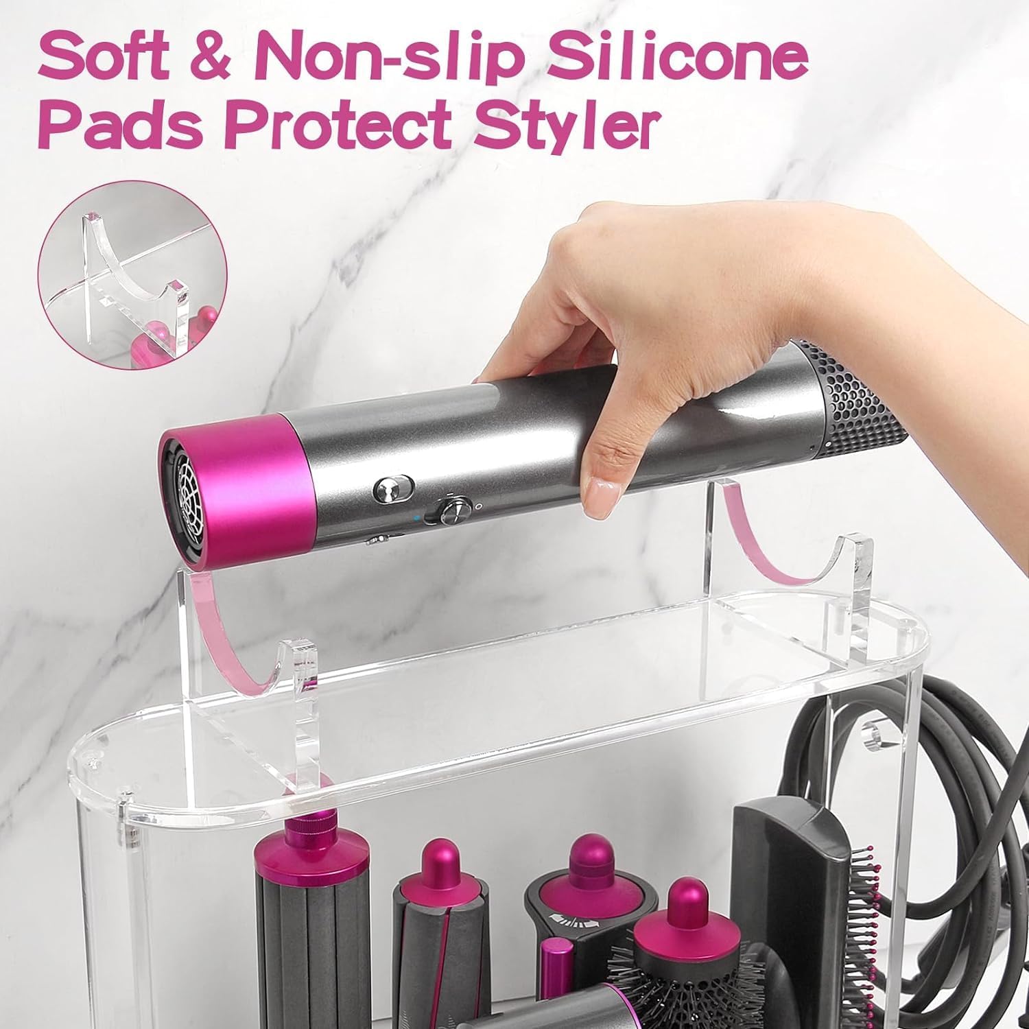 e World Acrylic Dyson Storage Holder – Multifunctional Storage Organizer - Compatible with Dyson Air wrap - 6 Holes Countertop Organizer Desktop Organizer Storage for Household and Bathroom