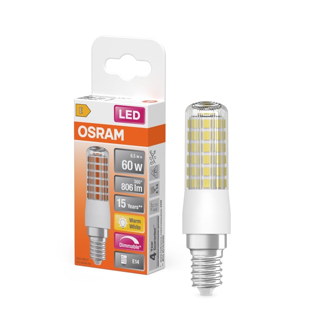Ledvance LED T Slim 6.5W 2700K Warm White E14 Clear Bulb Dimmable 60W Equivalent 320° Beam