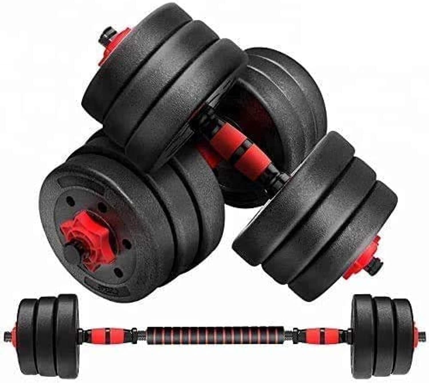E world unbox happiness EWORLD 20kg dumbbell and Barbell Set Weightlifting fitness black cement steel rubber adjustable 20kgdumbbell and Barbell Set 2 in 1