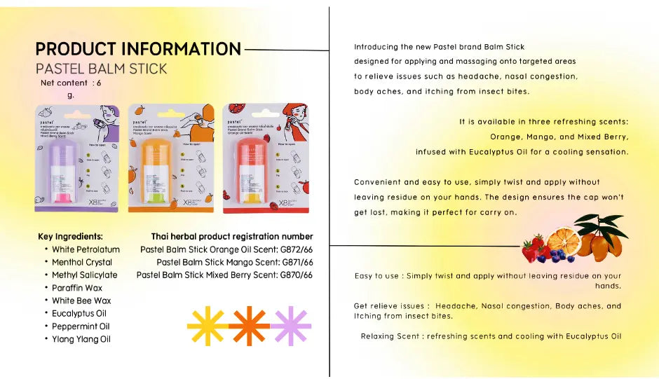 Pastel Balm Stick - Mango Scent