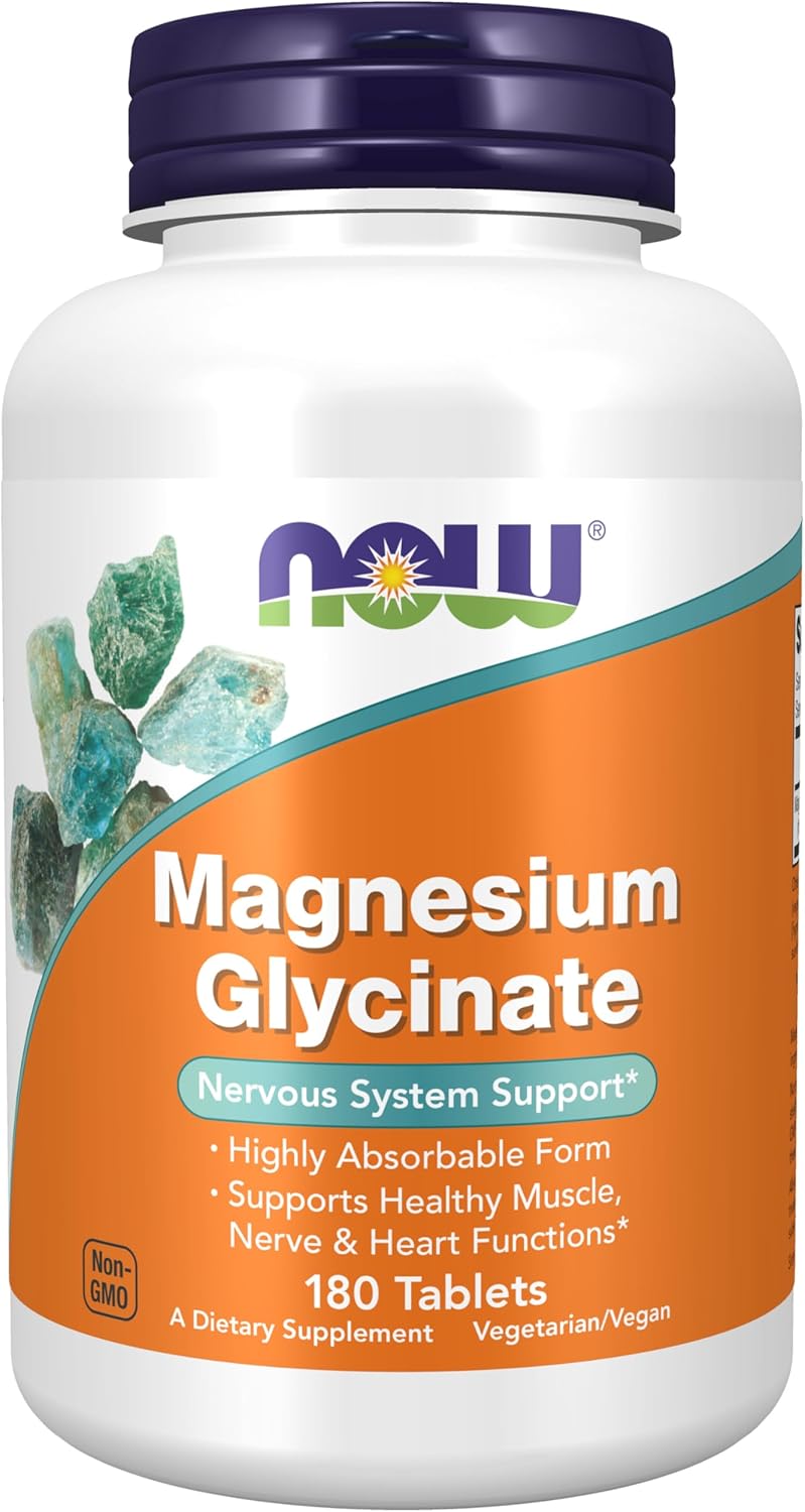 Now Magnesium Glycinate, 180 Tablets, 200 mg, Highly Absorbable Form, Supports Healthy Muscle, Nerve & Heart Functions