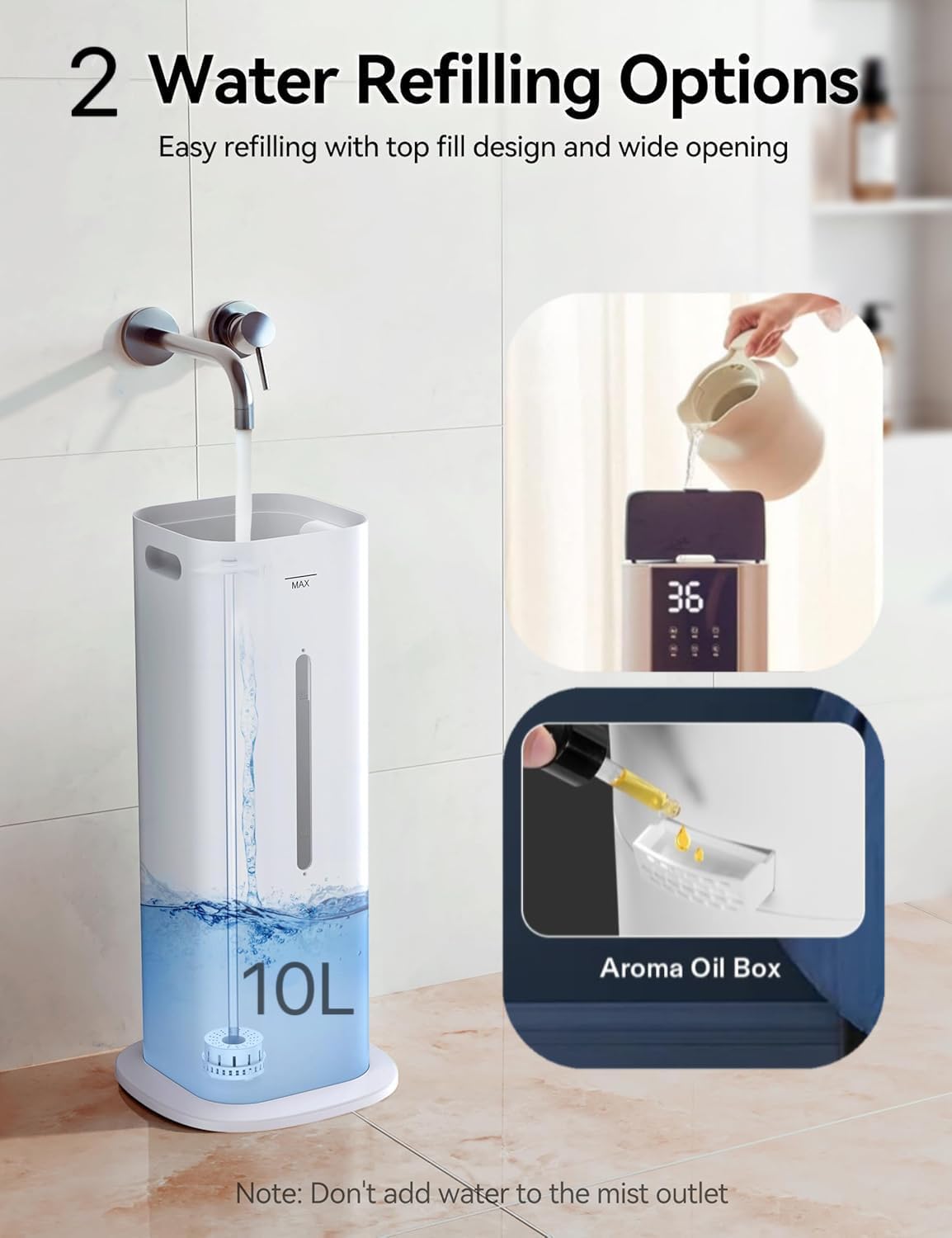 9L-10L Humidifiers, Floor humidifier，Bedroom Humidifiers for Large Room with Extended Tube, Room Cool Mist Humidifier (10L)