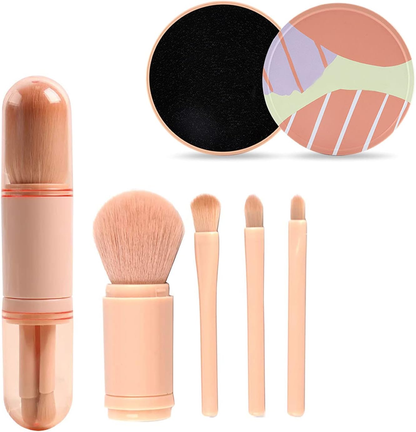 Portable 4 In 1 Telescopic Makeup Brush With Makeup Brush Cleaner Box, 4pcs Mini Makeup Brushes for Foundation Face Eye Makeup-Travel-Highlight Brush Eyeshadow Brush Foundation