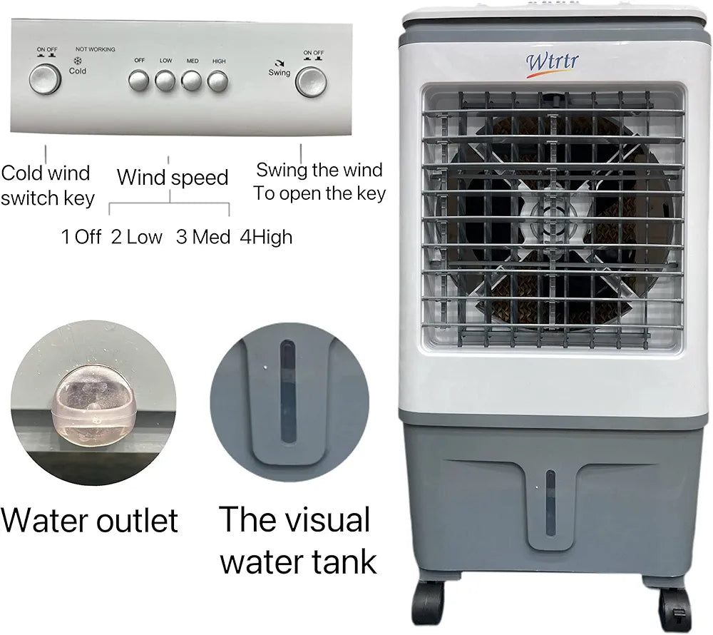 20L Home Air cooler，Evaporative Air Cooler,Home air conditioning fan refrigeration single cold air cooling fan Commercial home mobile air conditioner (White 20L)