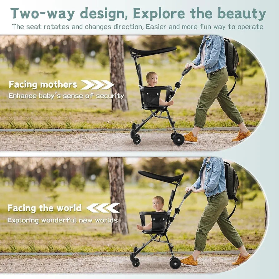 Baby Stroller,Portable Travel Stroller for Airplane with Mini Umbrella,Lightweight and Compact Stroller with 360° Two-Way Rotational Seat,Toddler Coast Rider Stroller with One Hand Easy Fold
