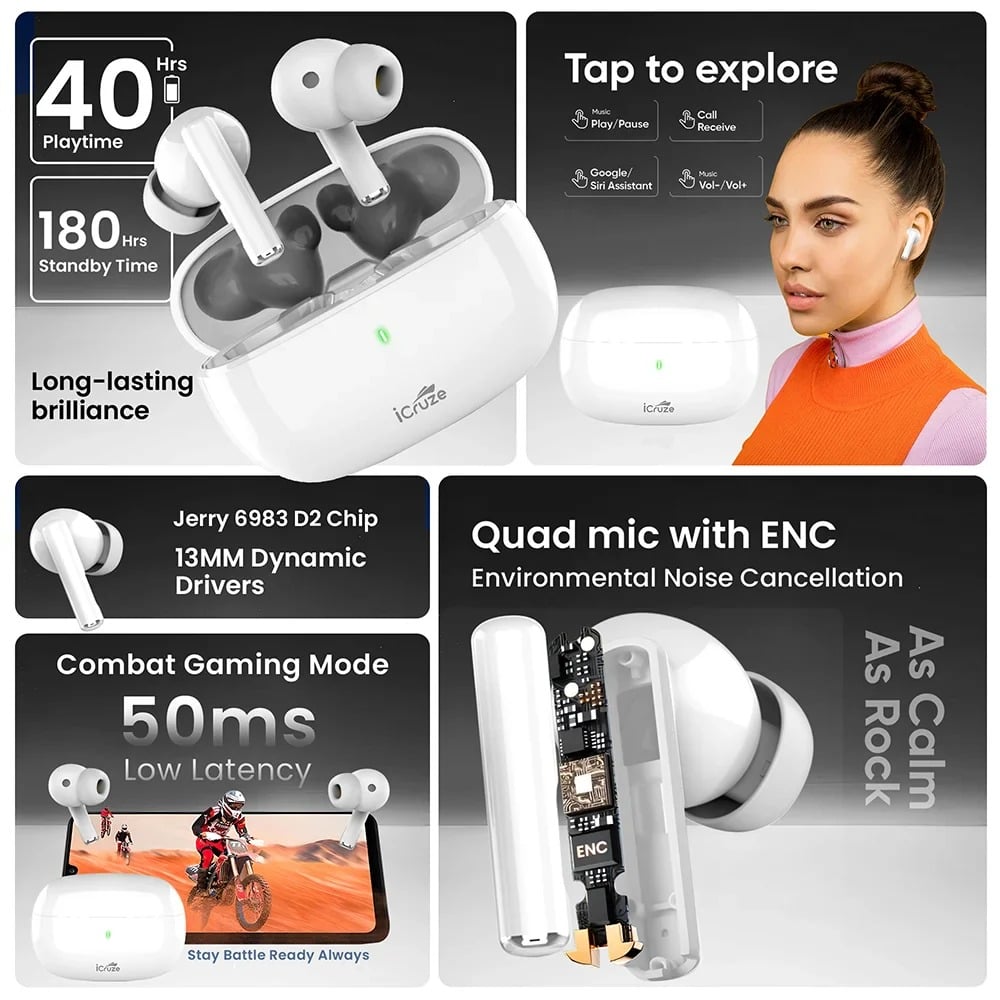 iCruze Aura TWS Earbuds (White)